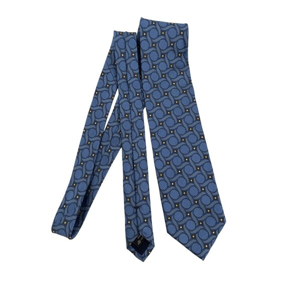 Ermenegildo Zegna Blue Geometric 100% Silk Mens Tie With Gold Accents - Picture 1 of 7